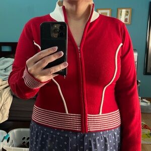 Kali Wear Red and Cream Cardigan sz XL fits like a L